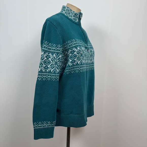 Christopher Bank Women L Teal Snowflake Fair Isle Pullover Sweater Nordic Scandi - Picture 2 of 9